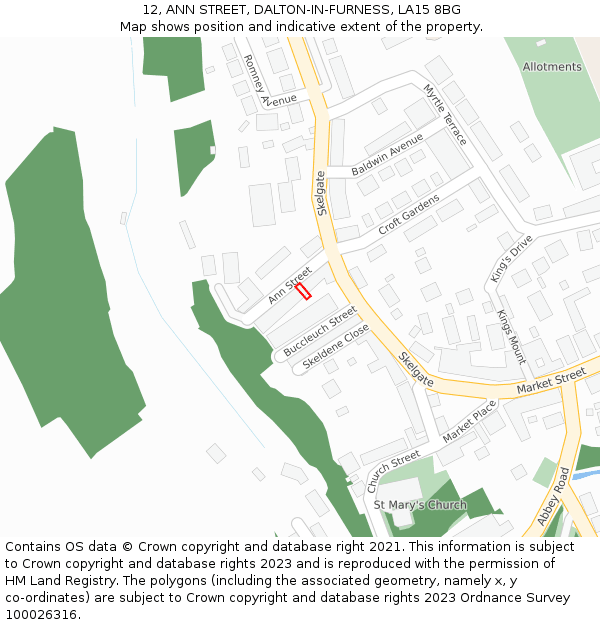 12, ANN STREET, DALTON-IN-FURNESS, LA15 8BG: Location map and indicative extent of plot