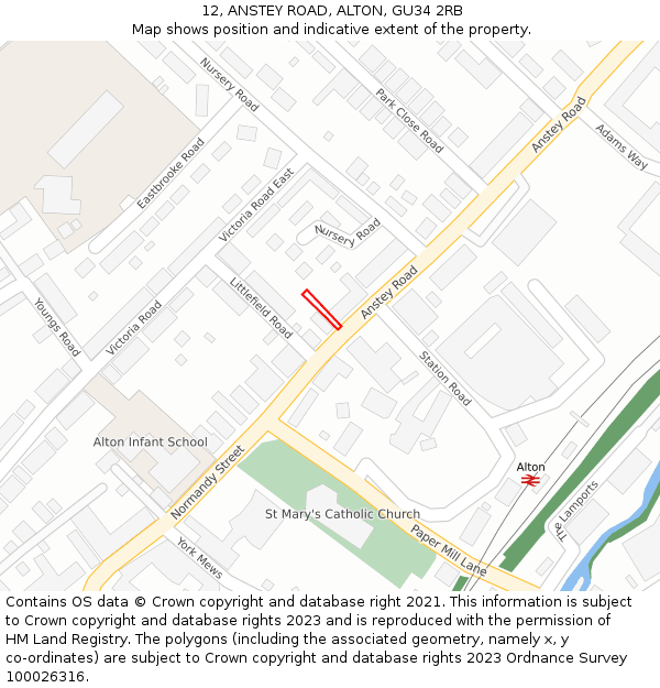12, ANSTEY ROAD, ALTON, GU34 2RB: Location map and indicative extent of plot