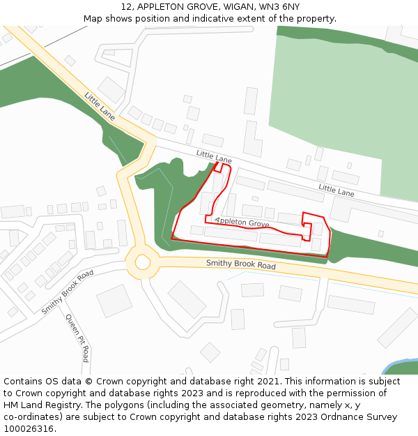 12, APPLETON GROVE, WIGAN, WN3 6NY: Location map and indicative extent of plot