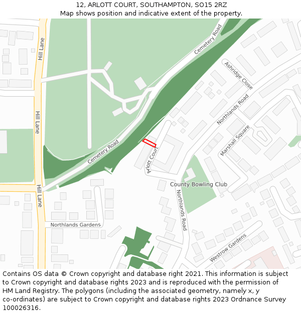 12, ARLOTT COURT, SOUTHAMPTON, SO15 2RZ: Location map and indicative extent of plot
