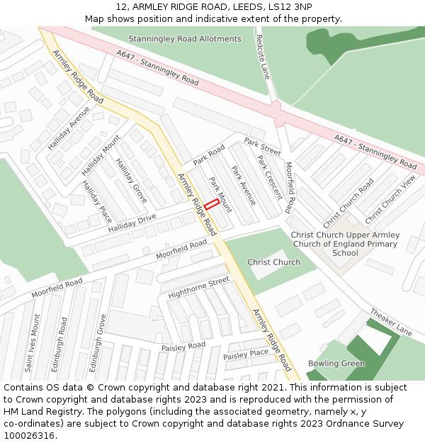 12, ARMLEY RIDGE ROAD, LEEDS, LS12 3NP: Location map and indicative extent of plot