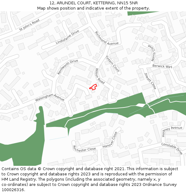 12, ARUNDEL COURT, KETTERING, NN15 5NR: Location map and indicative extent of plot