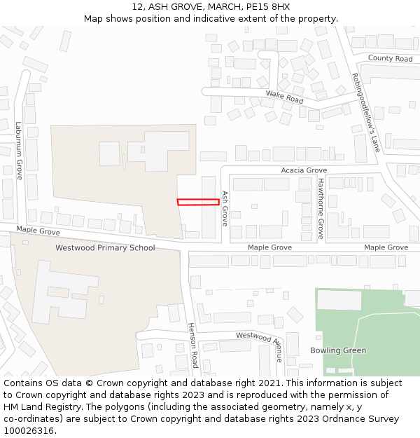 12, ASH GROVE, MARCH, PE15 8HX: Location map and indicative extent of plot