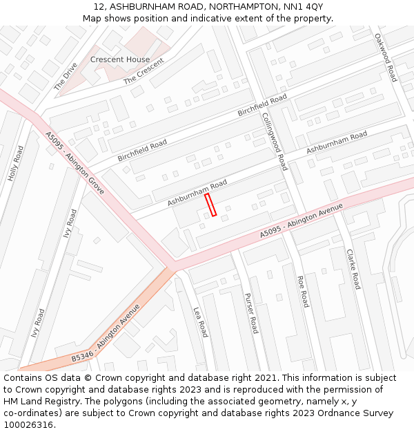 12, ASHBURNHAM ROAD, NORTHAMPTON, NN1 4QY: Location map and indicative extent of plot