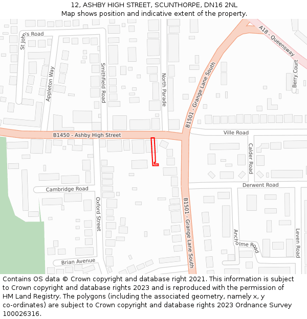 12, ASHBY HIGH STREET, SCUNTHORPE, DN16 2NL: Location map and indicative extent of plot