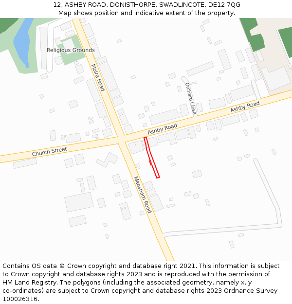 12, ASHBY ROAD, DONISTHORPE, SWADLINCOTE, DE12 7QG: Location map and indicative extent of plot