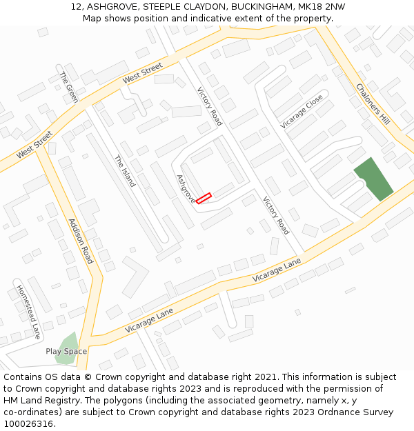 12, ASHGROVE, STEEPLE CLAYDON, BUCKINGHAM, MK18 2NW: Location map and indicative extent of plot