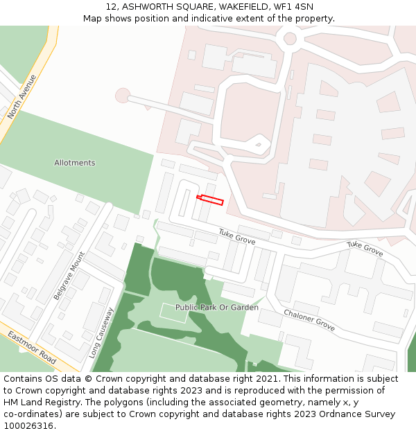 12, ASHWORTH SQUARE, WAKEFIELD, WF1 4SN: Location map and indicative extent of plot