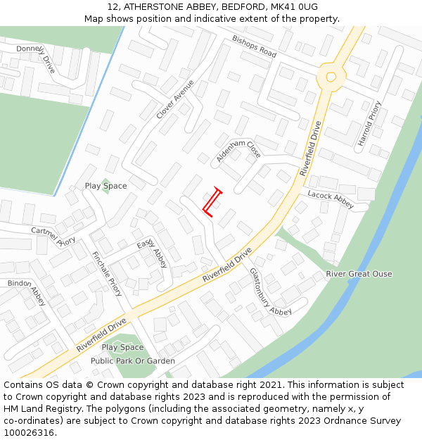 12, ATHERSTONE ABBEY, BEDFORD, MK41 0UG: Location map and indicative extent of plot