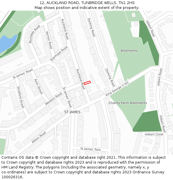 12, AUCKLAND ROAD, TUNBRIDGE WELLS, TN1 2HS: Location map and indicative extent of plot