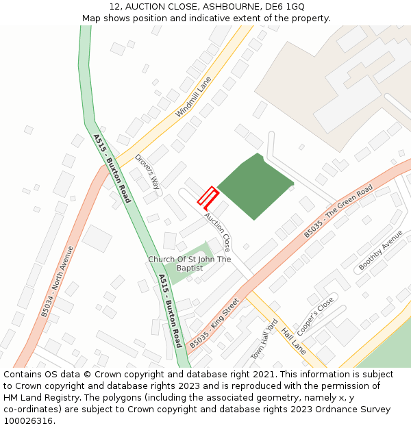 12, AUCTION CLOSE, ASHBOURNE, DE6 1GQ: Location map and indicative extent of plot