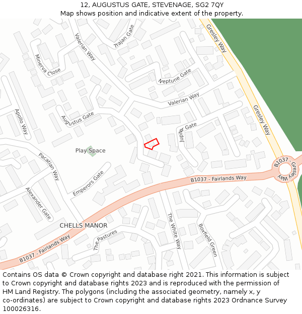 12, AUGUSTUS GATE, STEVENAGE, SG2 7QY: Location map and indicative extent of plot