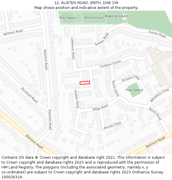 12, AUSTEN ROAD, ERITH, DA8 1YA: Location map and indicative extent of plot