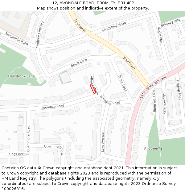 12, AVONDALE ROAD, BROMLEY, BR1 4EP: Location map and indicative extent of plot