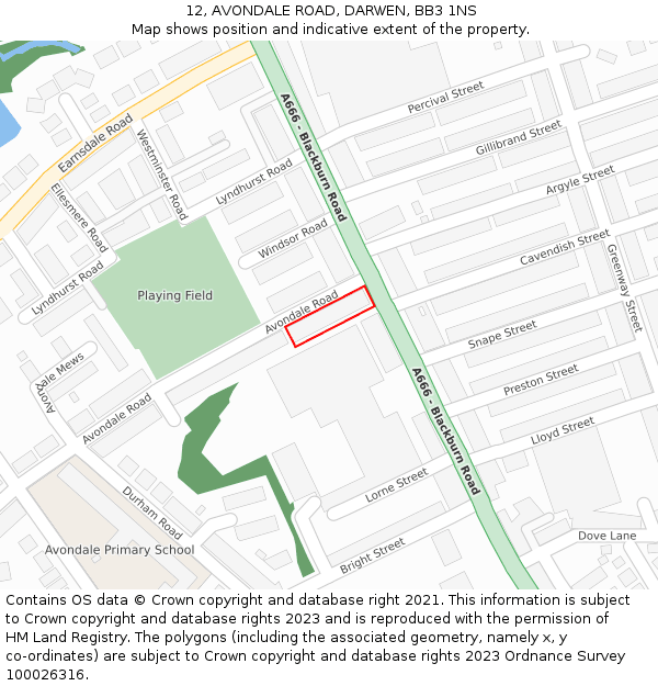 12, AVONDALE ROAD, DARWEN, BB3 1NS: Location map and indicative extent of plot