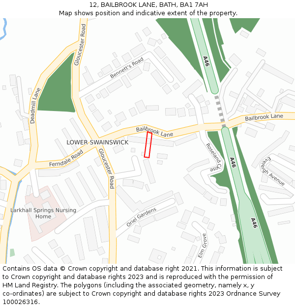 12, BAILBROOK LANE, BATH, BA1 7AH: Location map and indicative extent of plot