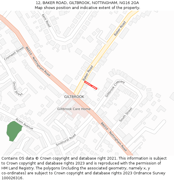 12, BAKER ROAD, GILTBROOK, NOTTINGHAM, NG16 2GA: Location map and indicative extent of plot