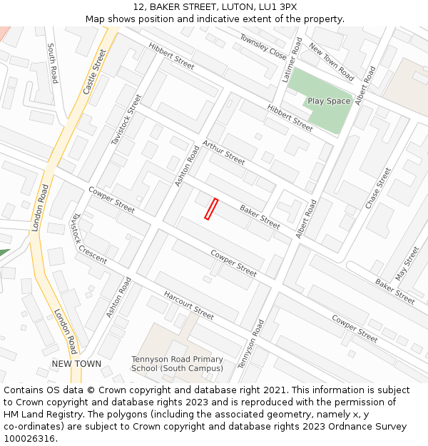 12, BAKER STREET, LUTON, LU1 3PX: Location map and indicative extent of plot