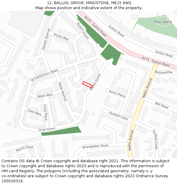 12, BALLIOL GROVE, MAIDSTONE, ME15 9WQ: Location map and indicative extent of plot