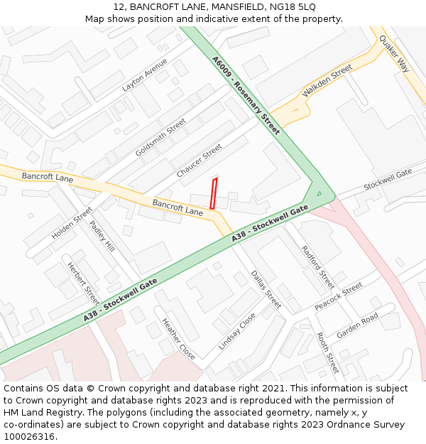 12, BANCROFT LANE, MANSFIELD, NG18 5LQ: Location map and indicative extent of plot