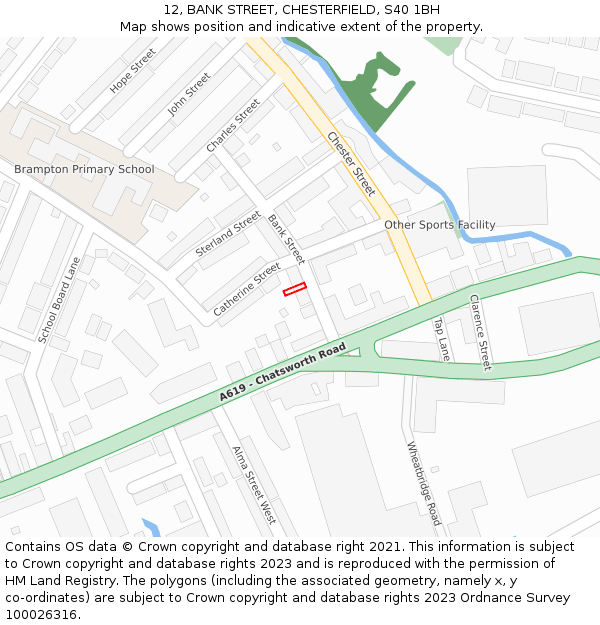 12, BANK STREET, CHESTERFIELD, S40 1BH: Location map and indicative extent of plot