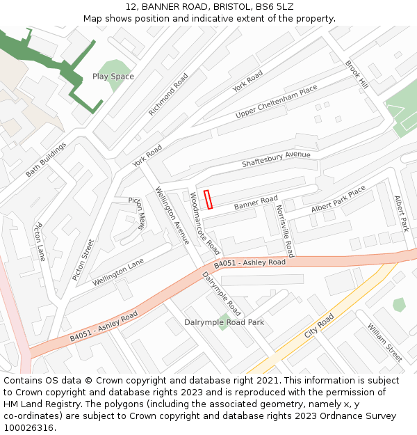 12, BANNER ROAD, BRISTOL, BS6 5LZ: Location map and indicative extent of plot
