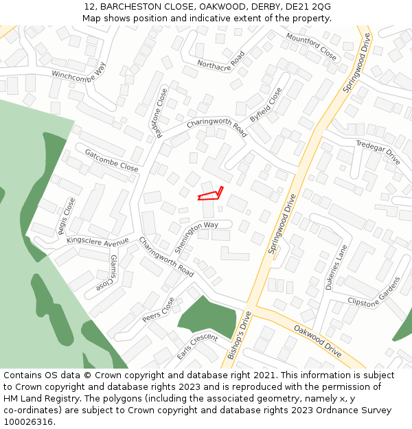12, BARCHESTON CLOSE, OAKWOOD, DERBY, DE21 2QG: Location map and indicative extent of plot