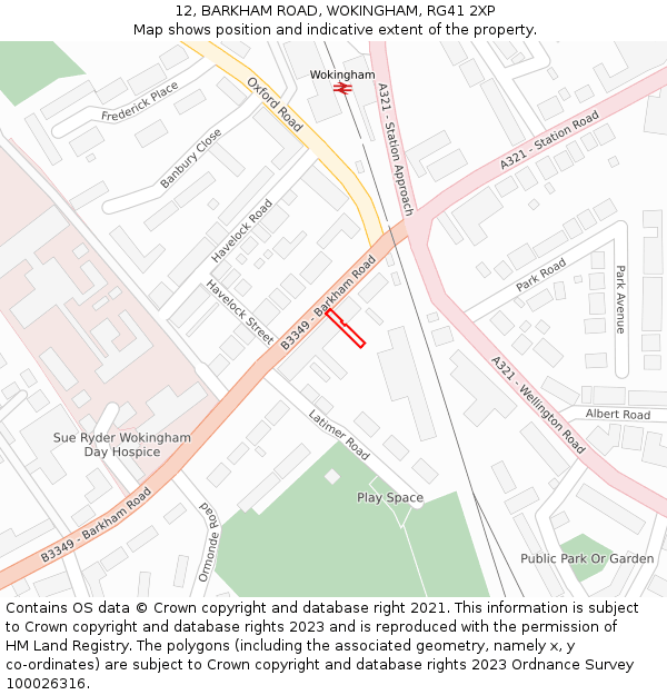 12, BARKHAM ROAD, WOKINGHAM, RG41 2XP: Location map and indicative extent of plot