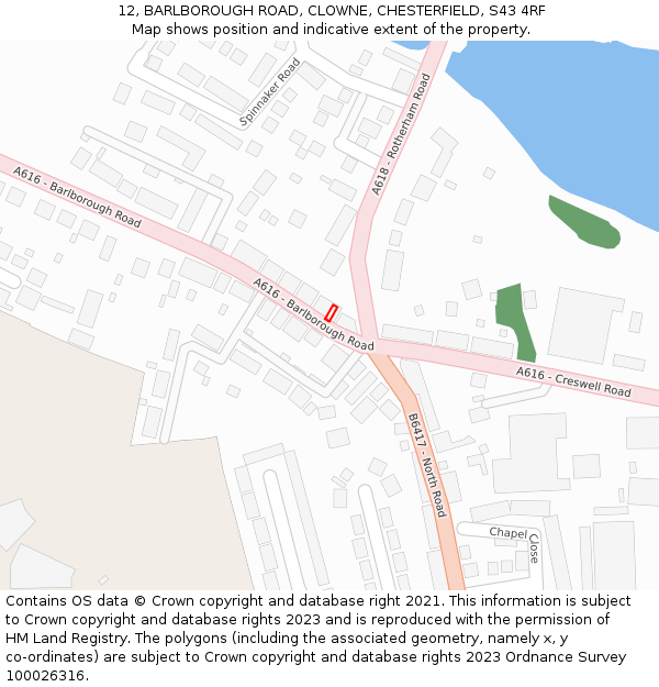 12, BARLBOROUGH ROAD, CLOWNE, CHESTERFIELD, S43 4RF: Location map and indicative extent of plot