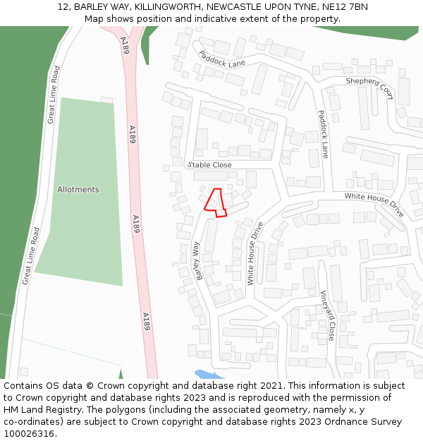 12, BARLEY WAY, KILLINGWORTH, NEWCASTLE UPON TYNE, NE12 7BN: Location map and indicative extent of plot