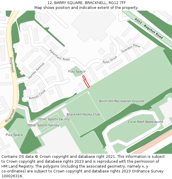 12, BARRY SQUARE, BRACKNELL, RG12 7FF: Location map and indicative extent of plot