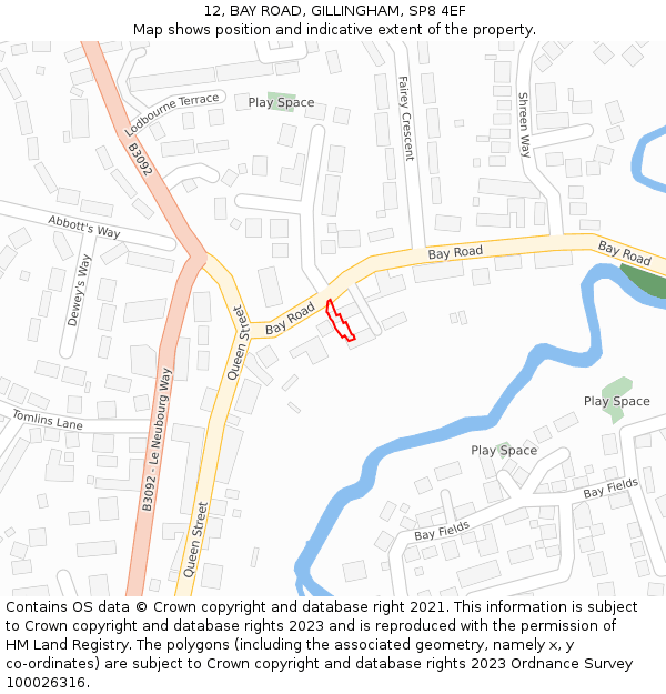 12, BAY ROAD, GILLINGHAM, SP8 4EF: Location map and indicative extent of plot