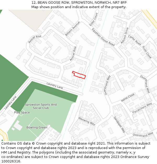 12, BEAN GOOSE ROW, SPROWSTON, NORWICH, NR7 8FP: Location map and indicative extent of plot