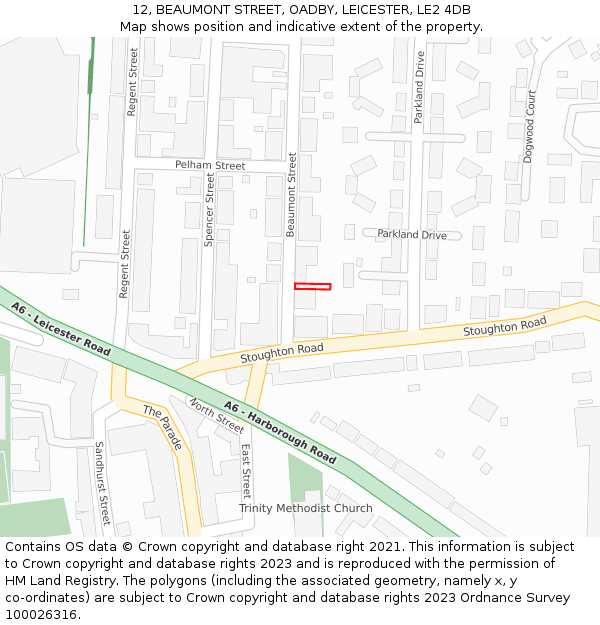 12, BEAUMONT STREET, OADBY, LEICESTER, LE2 4DB: Location map and indicative extent of plot