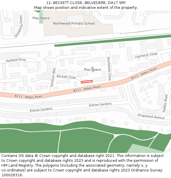 12, BECKETT CLOSE, BELVEDERE, DA17 5RY: Location map and indicative extent of plot