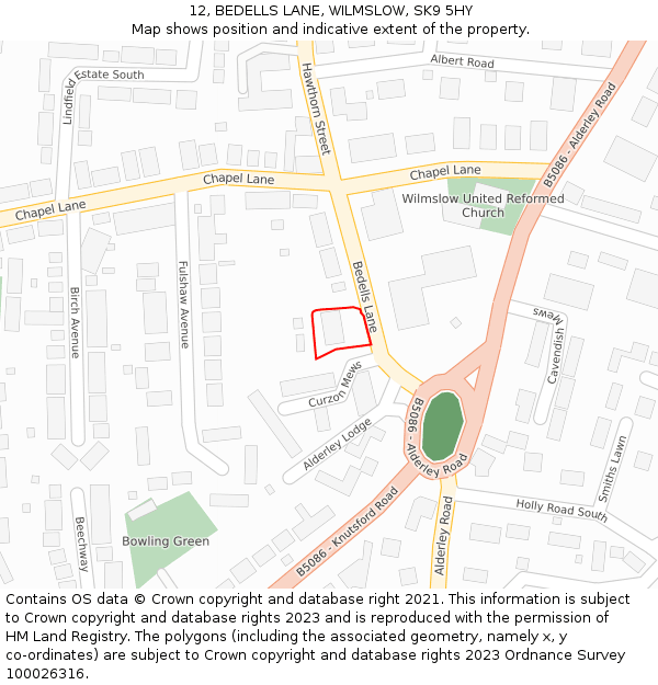 12, BEDELLS LANE, WILMSLOW, SK9 5HY: Location map and indicative extent of plot