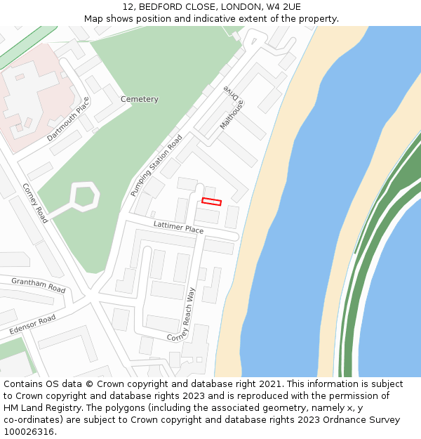12, BEDFORD CLOSE, LONDON, W4 2UE: Location map and indicative extent of plot