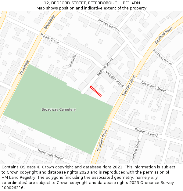 12, BEDFORD STREET, PETERBOROUGH, PE1 4DN: Location map and indicative extent of plot