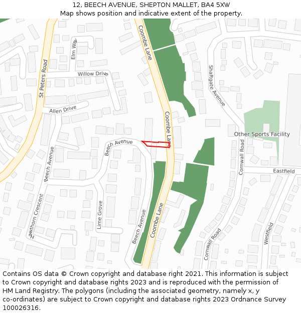 12, BEECH AVENUE, SHEPTON MALLET, BA4 5XW: Location map and indicative extent of plot