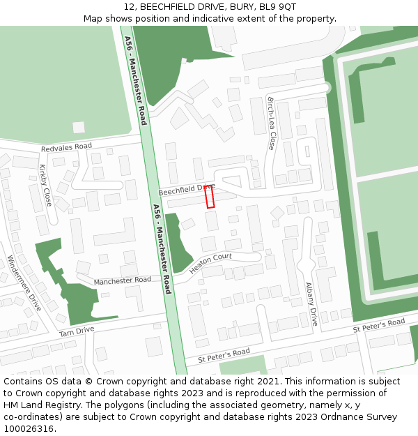 12, BEECHFIELD DRIVE, BURY, BL9 9QT: Location map and indicative extent of plot