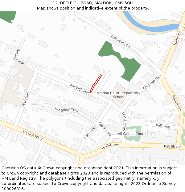 12, BEELEIGH ROAD, MALDON, CM9 5QH: Location map and indicative extent of plot