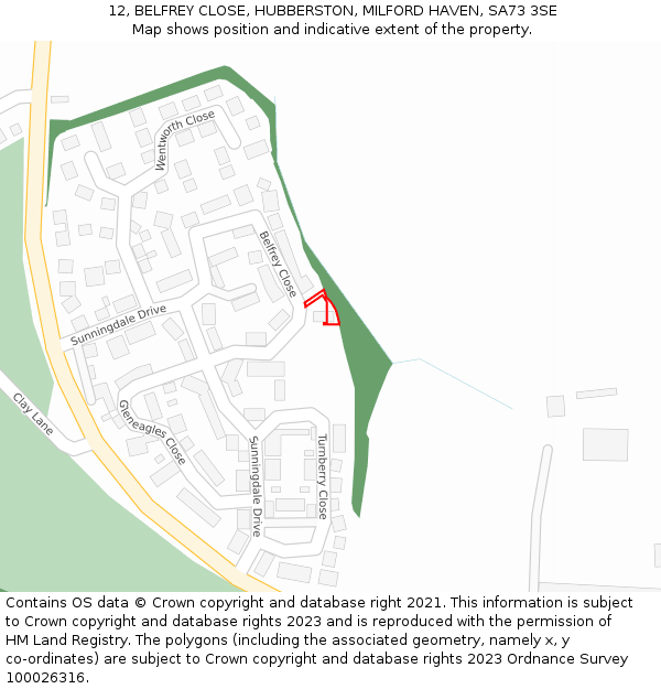12, BELFREY CLOSE, HUBBERSTON, MILFORD HAVEN, SA73 3SE: Location map and indicative extent of plot