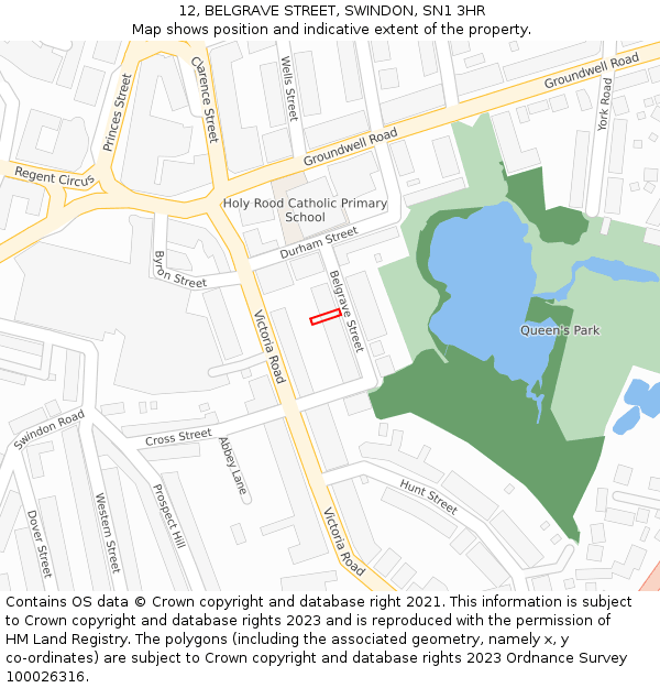 12, BELGRAVE STREET, SWINDON, SN1 3HR: Location map and indicative extent of plot