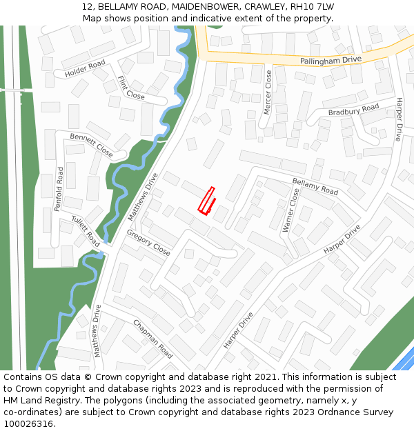 12, BELLAMY ROAD, MAIDENBOWER, CRAWLEY, RH10 7LW: Location map and indicative extent of plot