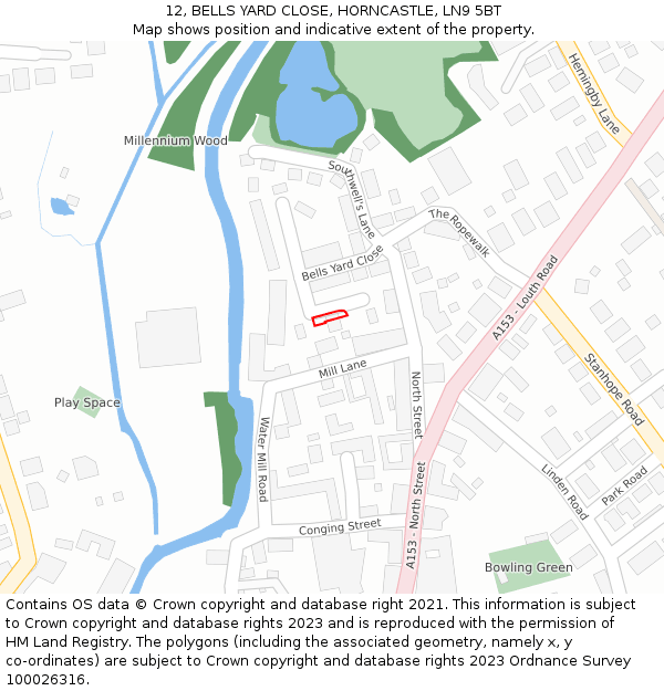 12, BELLS YARD CLOSE, HORNCASTLE, LN9 5BT: Location map and indicative extent of plot