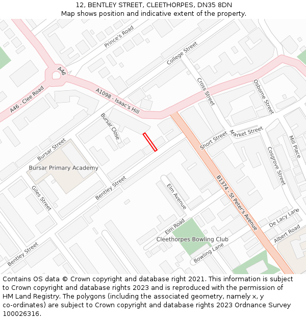 12, BENTLEY STREET, CLEETHORPES, DN35 8DN: Location map and indicative extent of plot