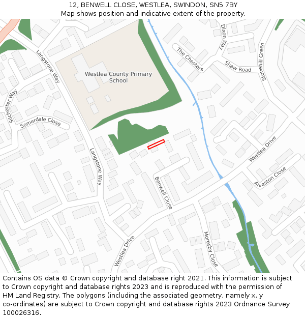 12, BENWELL CLOSE, WESTLEA, SWINDON, SN5 7BY: Location map and indicative extent of plot