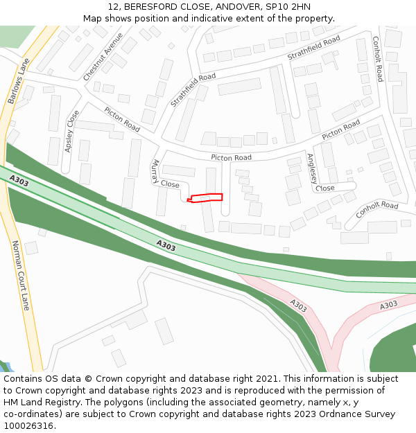 12, BERESFORD CLOSE, ANDOVER, SP10 2HN: Location map and indicative extent of plot