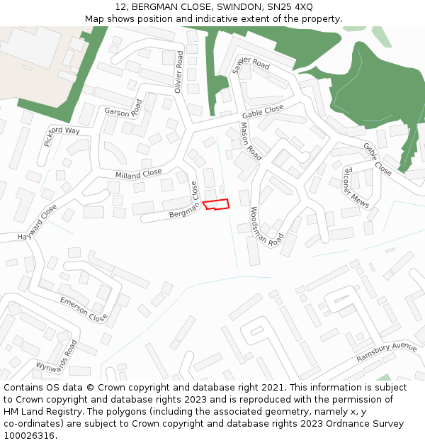 12, BERGMAN CLOSE, SWINDON, SN25 4XQ: Location map and indicative extent of plot