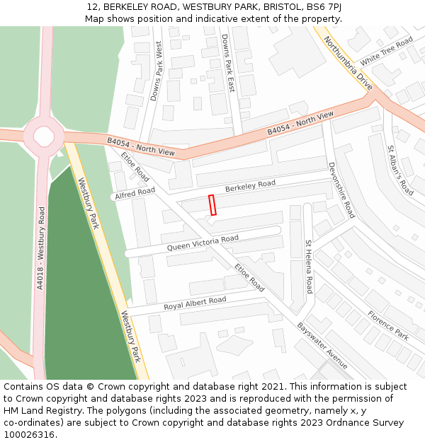 12, BERKELEY ROAD, WESTBURY PARK, BRISTOL, BS6 7PJ: Location map and indicative extent of plot